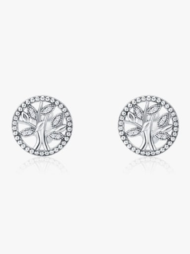 925 Sterling Silver Cubic Zirconia Round Tree Trend Stud Earring