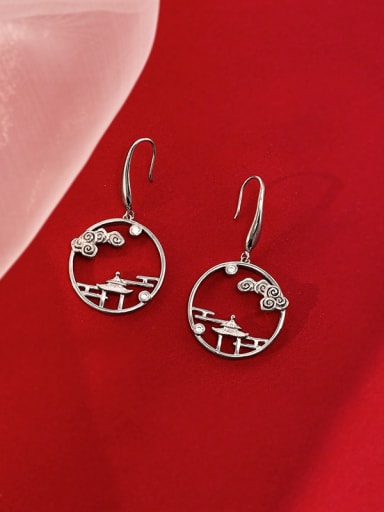 ES1593 ? Platinum ? 925 Sterling Silver Geometric Minimalist Hook Earring