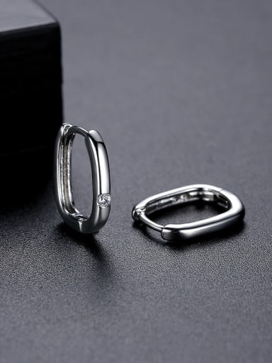E21051506 Rh Brass Cubic Zirconia Geometric Minimalist Huggie Earring