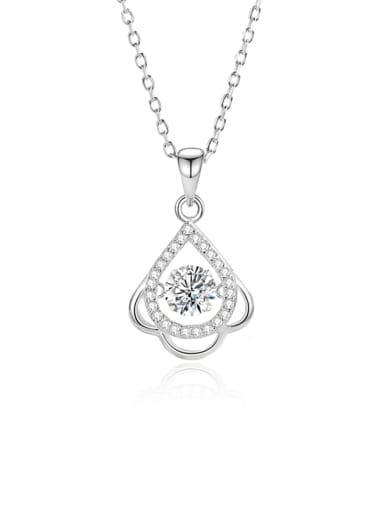 FDTD 036  Platinum+White  Zircon 925 Sterling Silver Moissanite Water Drop Dainty Necklace