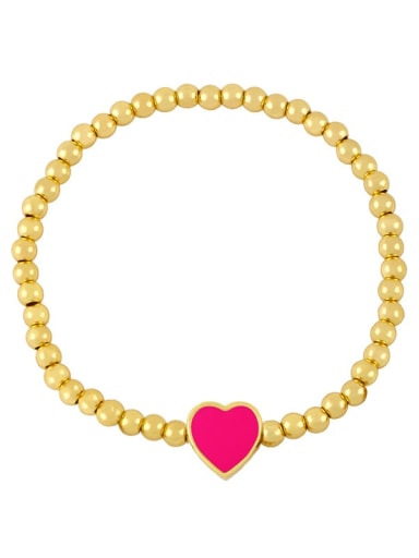 D (Rose) Brass Enamel Heart Minimalist Beaded Bracelet