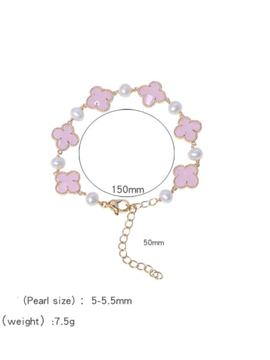 Brass Freshwater Pearl Clover Minimalist Adjustable Bracelet