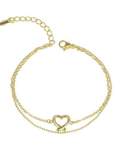 14k Gold Plated Alloy Heart Minimalist Double Layer Chain  Strand Bracelet