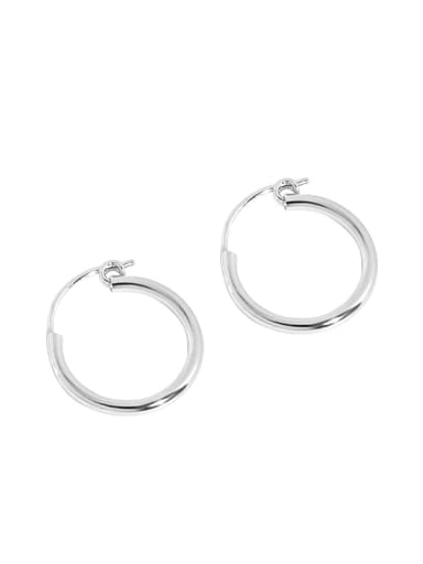 silvery 925 Sterling Silver Smooth Round Minimalist Hoop Earring