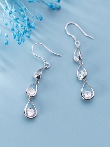 925 Sterling Silver  Cubic Zirconia Water Drop Dainty Hook Earring