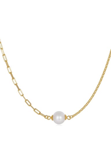 Pearl size approximately 10mm, 925 Sterling Silver Imitation Pearl Geometric Minimalist Beaded Necklace