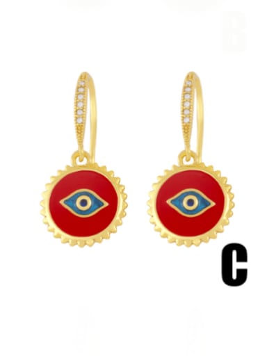 C (red eyes) Brass Enamel Crown Vintage Huggie Earring