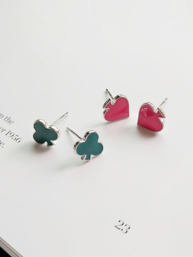 925 Sterling Silver Multi Color Enamel Heart Cute Stud Earring