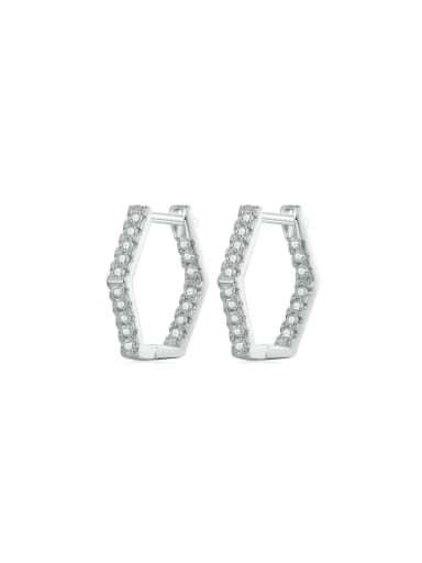 925 Sterling Silver Cubic Zirconia Hexagon Dainty Huggie Earring