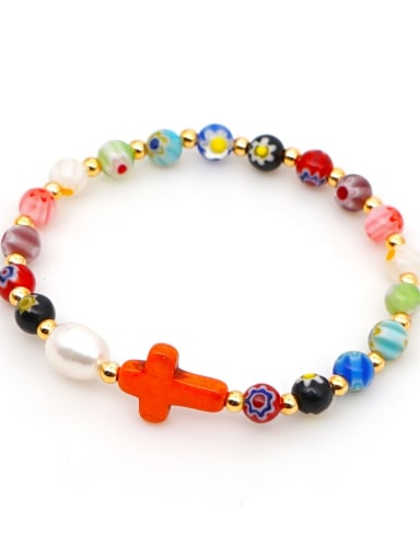 Stainless steel Glass Bead Multi Color Cross Bohemia Beaded Bracelet