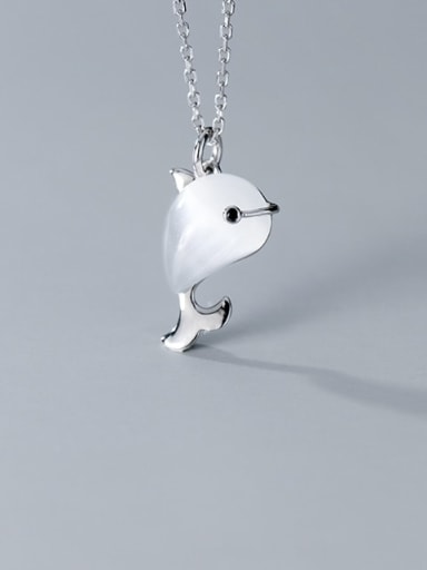 925 Sterling Silver Cats Eye  Minimalist Cute dolphin pendant Necklace