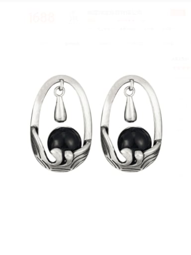 925 Sterling Silver Carnelian Geometric Vintage Stud Earring