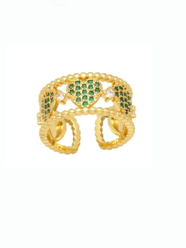 green Brass Cubic Zirconia Heart Vintage Stackable Ring