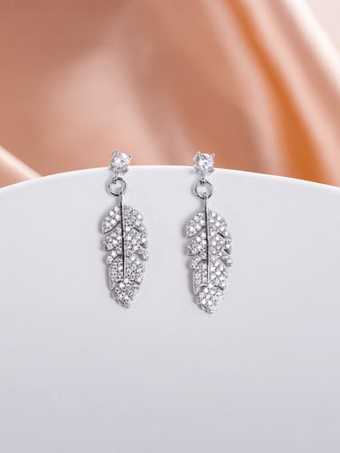 ES1590 ? Platinum ? 925 Sterling Silver Cubic Zirconia Flower Dainty Drop Earring