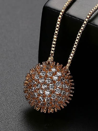 Copper Cubic Zirconia Retro round flower pendant  Necklace