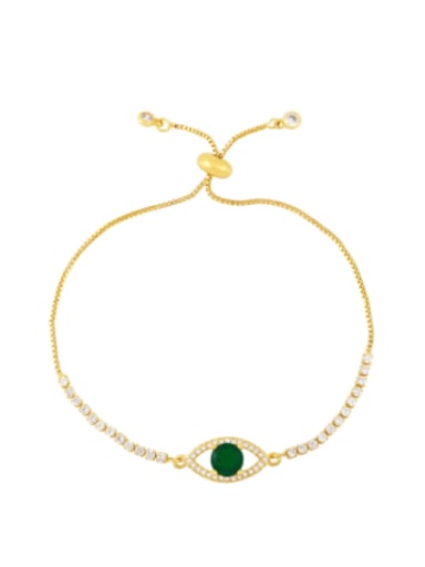 green Brass Cubic Zirconia Evil Eye Minimalist Adjustable Bracelet