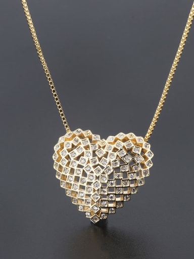 Gold Copper Cubic Zirconia Dainty Hollow Heart  Pendant  Necklace