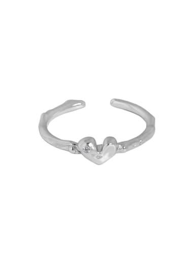 White gold [No. 14 adjustable] 925 Sterling Silver Heart Minimalist Band Ring