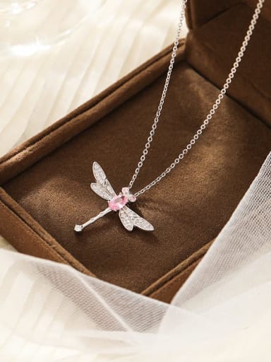 NS1056 platinum 925 Sterling Silver Cubic Zirconia Dragonfly Dainty Necklace