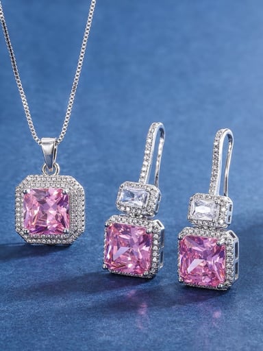 Brass Cubic Zirconia Luxury Geometric  Earring and Necklace Set