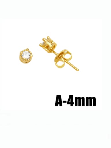 A 4mm Brass Cubic Zirconia Round Vintage Stud Earring