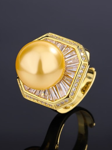 Golden Pearl Gold Ring Brass Imitation Pearl Square Trend Band Ring