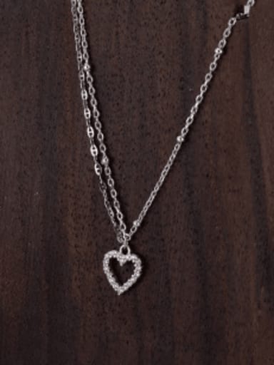 925 Sterling Silver Cubic Zirconia Heart Minimalist Asymmetric Chain Necklace