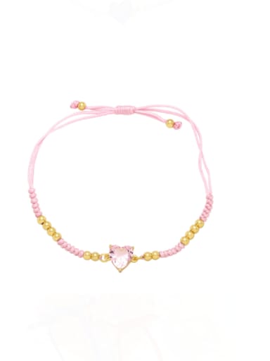 Pink Brass Cubic Zirconia Weave Vintage Adjustable Bracelet