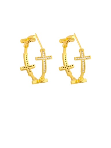 cross Brass Cubic Zirconia Cross Vintage Stud Earring