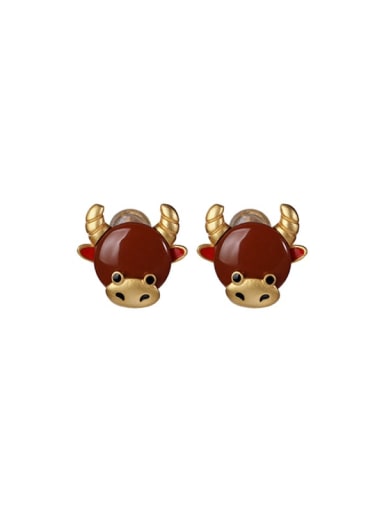 925 Sterling Silver Carnelian Zodiac cow Cute Stud Earring