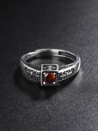 KDP519 red 925 Sterling Silver Cubic Zirconia Geometric Vintage Band Ring