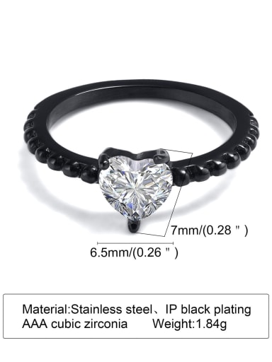 Heart shaped single diamond Stainless steel Rhinestone Heart Hip Hop Band Ring