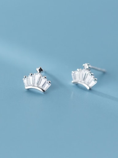 925 Sterling Silver Cubic Zirconia Crown Minimalist Stud Earring