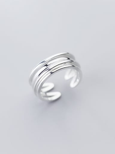925 Sterling Silver Minimalist Fashion Multi-layer lines Irregular Free Size Ring