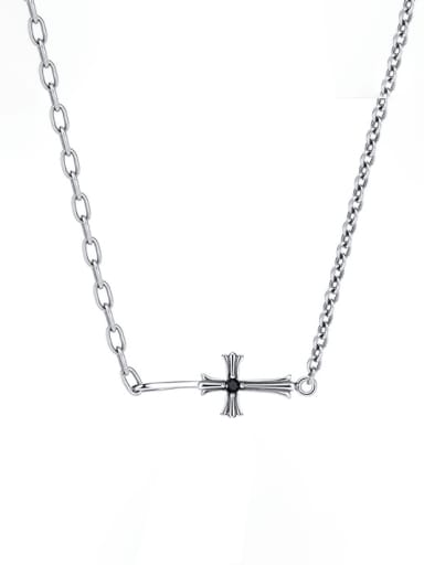 925 Sterling Silver Cubic Zirconia Cross Vintage Asymmetrical Chain Necklace