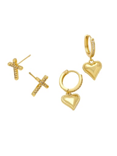 Brass Cubic Zirconia Cross Minimalist Stud Earring