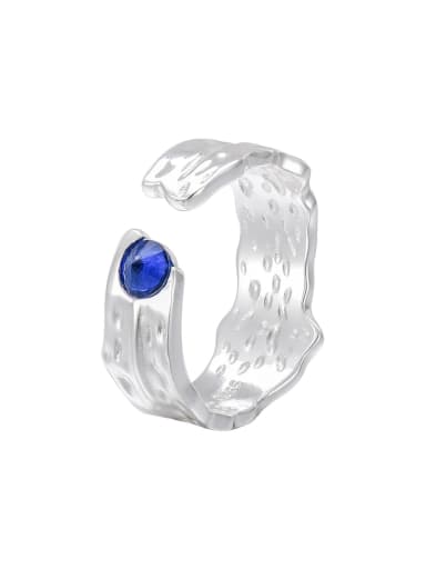 Blue Diamond 925 Sterling Silver Cubic Zirconia Irregular Minimalist Band Ring