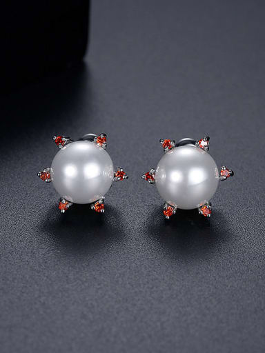 Red t05i02 Copper Imitation Pearl Geometric Minimalist Stud Earring