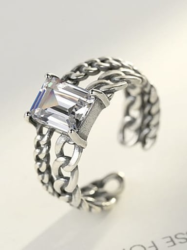 925 Sterling Silver Square cubic zirconia. Antique twist chain band ring