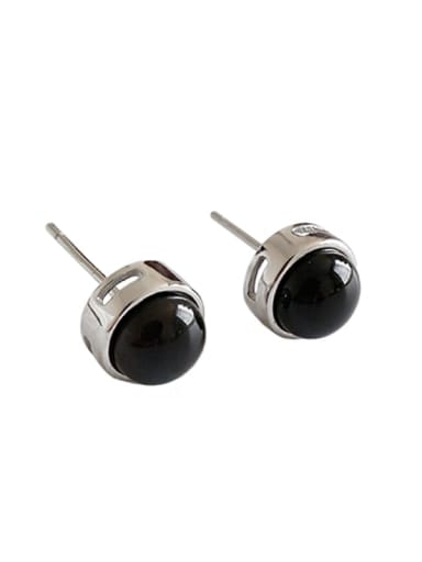 925 Sterling Silver Carnelian Black Round Minimalist Stud Earring