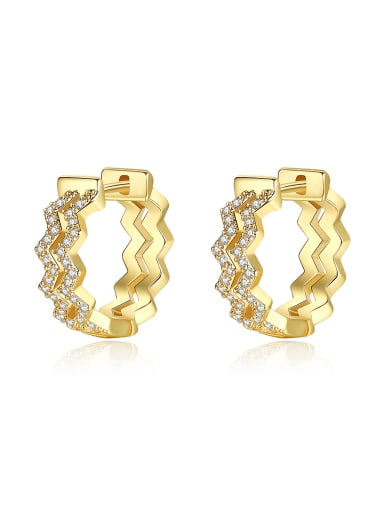 Brass Cubic Zirconia Geometric Classic Huggie Earring