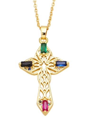 Color Brass Cubic Zirconia Cross Statement Regligious Necklace