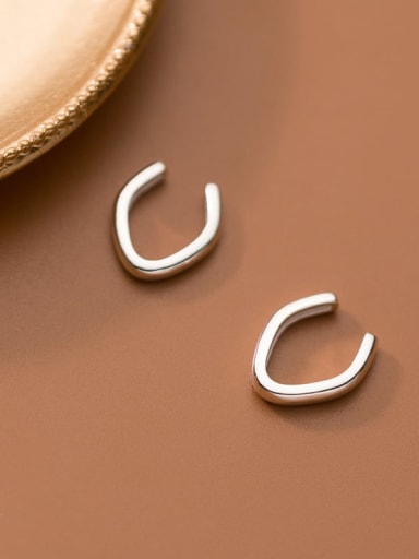 925 Sterling Silver Geometric Minimalist V-shaped lines  Clip Earring