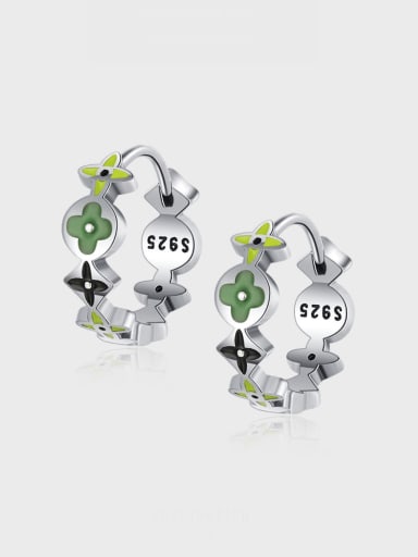 925 Sterling Silver Enamel Clover Minimalist Huggie Earring