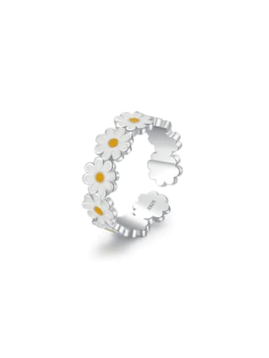 925 Sterling Silver Enamel Flower Cute Band Ring