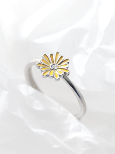 925 Sterling Silver Enamel Flower Cute Free Size Band Ring
