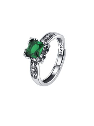 KDP517 green 925 Sterling Silver Cubic Zirconia Geometric Vintage Band Ring