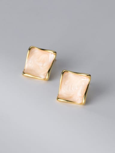 Gold 925 Sterling Silver Enamel Geometric Minimalist Stud Earring