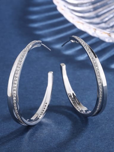 platinum Brass Cubic Zirconia Geometric Luxury Hoop Earring