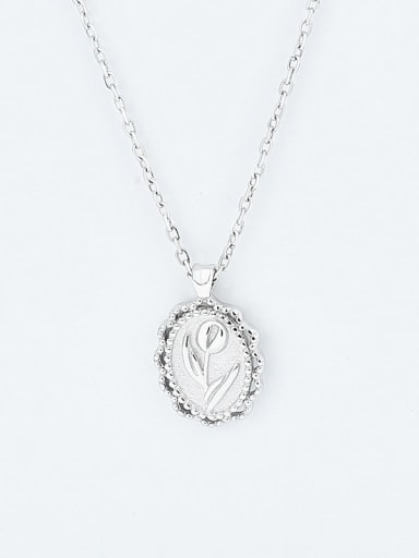 Platinum 925 Sterling Silver Flower Vintage Pendant Necklace